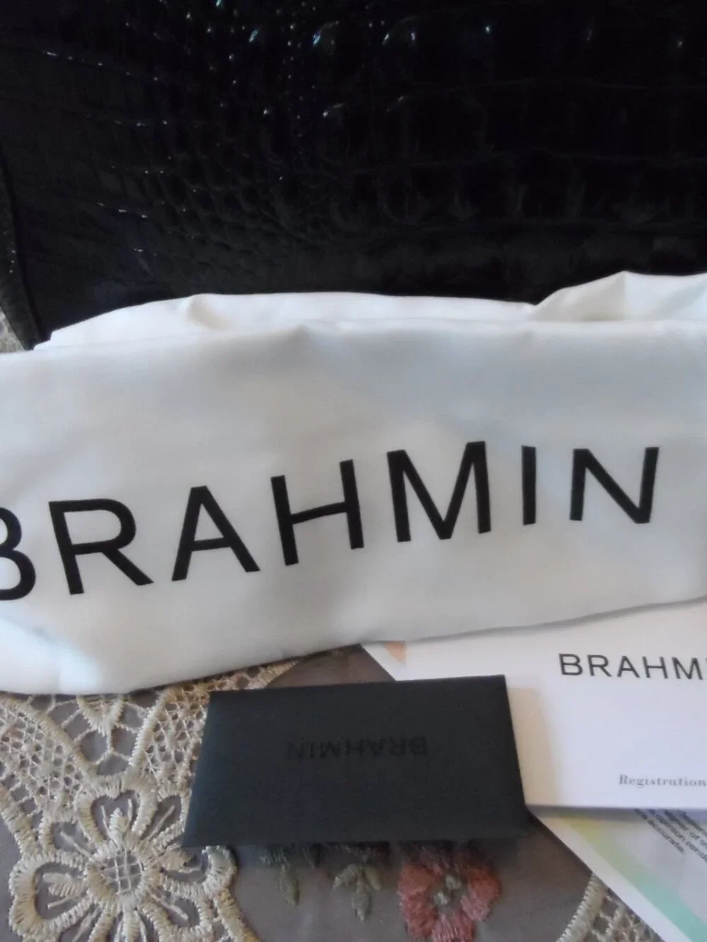 New Brahmin Black Patent Croc Embossed Iona Large Tote Bag - Picture 13 of 16
